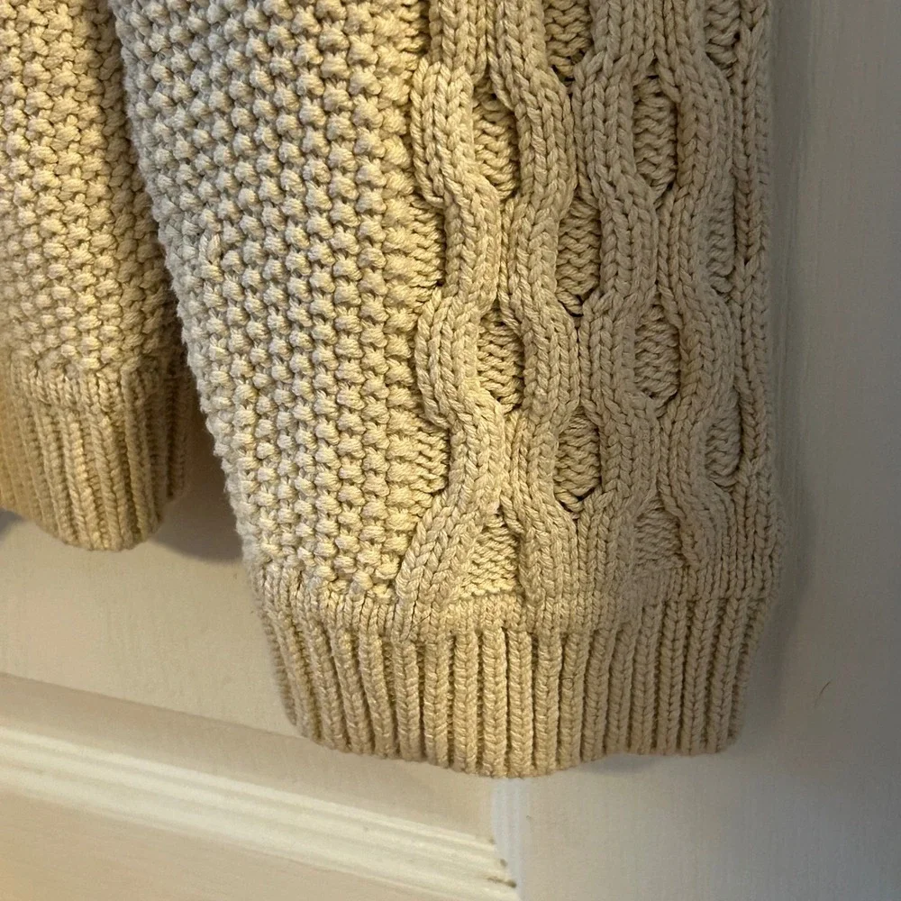 Lucky Brand Mens Cream Cable Knit Full Zip‎ Cardigan Sweater XL